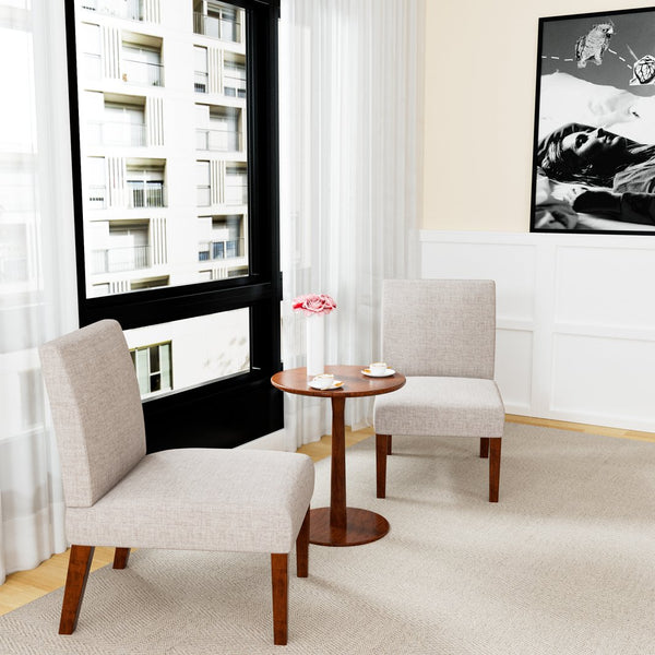 English Elm Fabric Accent Chair Set of 2 with Round Wood Table, Contemporary Armless Slipper Chairs for Small Spaces W1420P175368