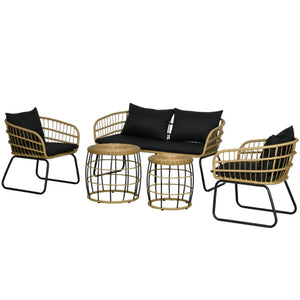 English Elm Outdoor 5 Piece Pe Rattan Patio Set with Loveseat Armchairs and Nesting Tables T3971S00142