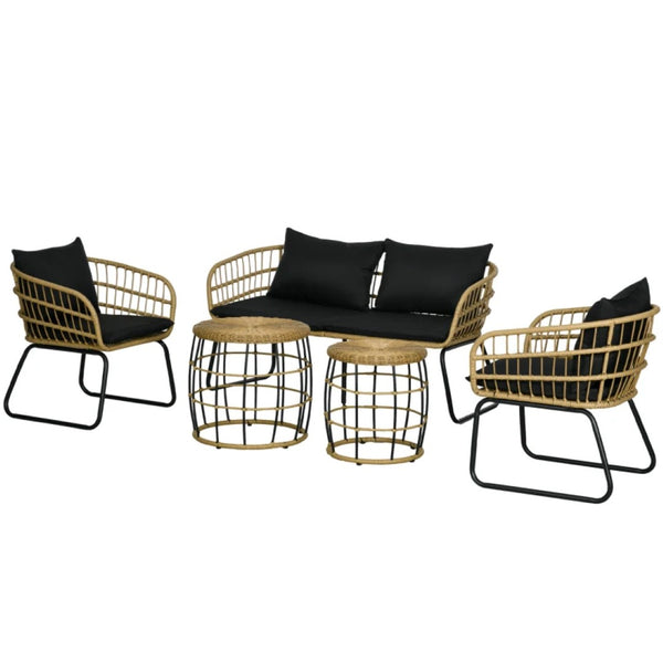 English Elm Outdoor 5 Piece Pe Rattan Patio Set with Loveseat Armchairs and Nesting Tables T3971S00142