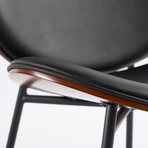 English Elm Mid-Century Shell Chair with Wood Grain Veneer, Curved Wide Seat, Metal-Wood Frame Holds 330+ lbs Black W1143P214250