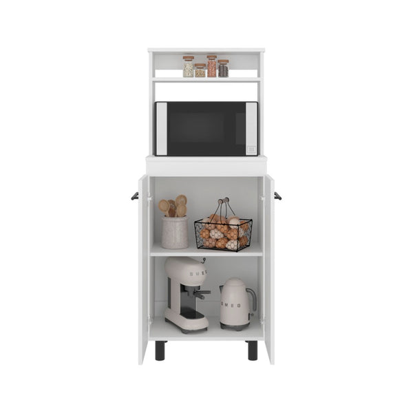 English Elm Alani Slim White Kitchen Sideboard with Microwave Shelf and Two Door Storage Cabinet B200P474233