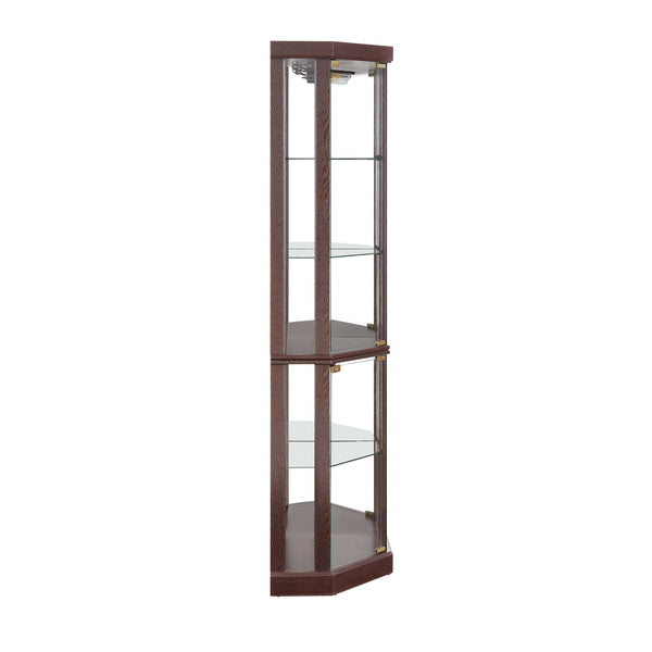 English Elm Lighted Corner Curio Cabinet - Stylish Dark Cherry Display Case For Collectibles & Barware Storage W1758P294618