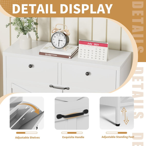 English Elm Shoe Cabinet Slim Steel Entryway Organizer with Flip Compartments and Retro White Finish T2398P413025