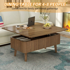 English Elm 3 in 1 Oval Lift Top Coffee Table Fluted Wood Storage Converts for Living Room W2641P422965