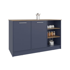 English Elm Ginger Multicolor Kitchen Island with 3 Open Shelves, 2 Cabinets, 26"x59" Prep Top & Stool Space B070S00393