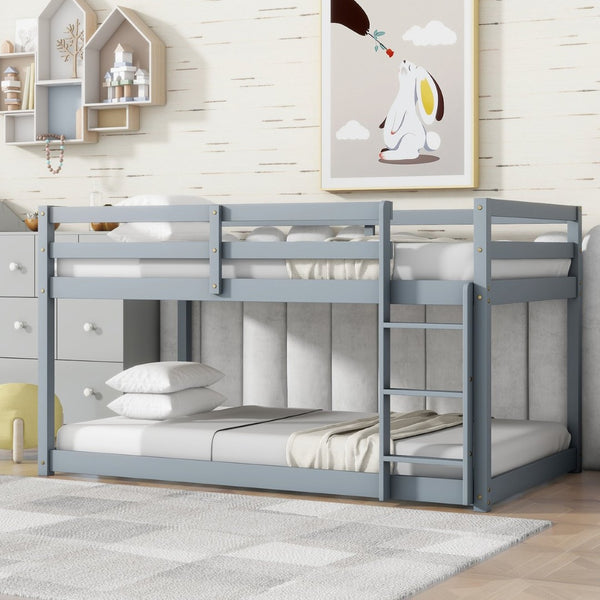 English Elm Solid Rubberwood Twin-Over-Twin Bunk Bed With Ladder – Sturdy, Space-Saving Design In Grey Finish W504P191644-GIGA