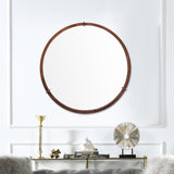 English Elm Hausen 31.5" Mid-Century Modern Round Accent Wall Mirror, Brown Walnut Wood & Veneer