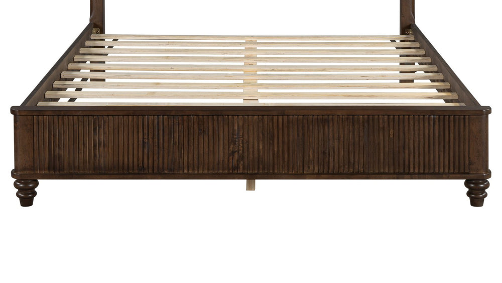 English Elm Queen Solid Wood Panel Bed Warm Grain Headboard Mid-century Transitional Bedroom Frame Walnut W1716P269019