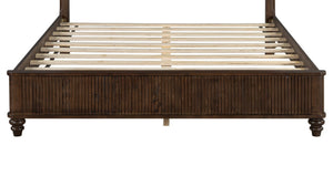 English Elm Queen Solid Wood Panel Bed Warm Grain Headboard Mid-century Transitional Bedroom Frame Walnut W1716P269019