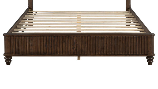 English Elm Queen Solid Wood Panel Bed Warm Grain Headboard Mid-century Transitional Bedroom Frame Walnut W1716P269019