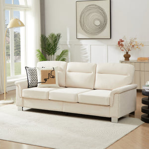 English Elm 82" Chesterfield Snowfleece Upholstered 3-seat Sofa Nailhead Trim Plush Living Room Beige W1359P386036