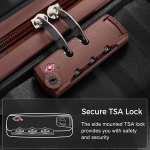 English Elm Premium Polypropylene Hard Shell Luggage Set Three Piece with Tsa Locks Spinner Wheels Black+Brown N726P460073B