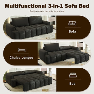 English Elm 90.2" Plush Teddy Fabric Convertible Sleeper Sofa with Hidden Storage for Living Room Black W1885S00313