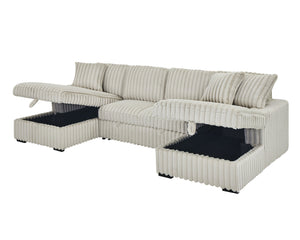 English Elm U U Shaped Sleeper Sofa with Pull-Out Bed and Hidden Chaise Storage, Plush Corduroy Comfort khaki W1417S00078