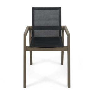 English Elm Christopher Knight Home® - BELFAST Outdoor Dining Chair Set of 2 with Acacia Wood Frame, Black Mesh Seats, Durable Weather-Resistant Design Grey 63256.00GRY