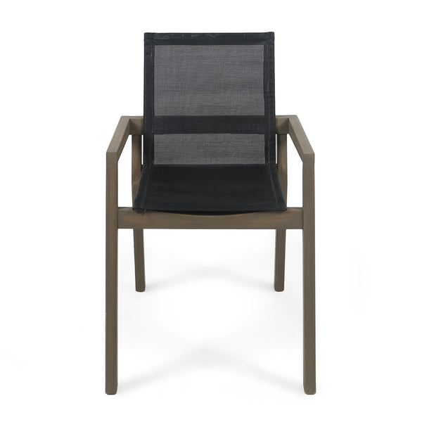 English Elm Christopher Knight Home® - BELFAST Outdoor Dining Chair Set of 2 with Acacia Wood Frame, Black Mesh Seats, Durable Weather-Resistant Design Grey 63256.00GRY