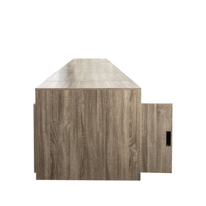 English Elm Modern Extendable Dining Table with Built-In Outlet, USB Ports & Storage, Space-Saving Console to 118" Brown W331S00192