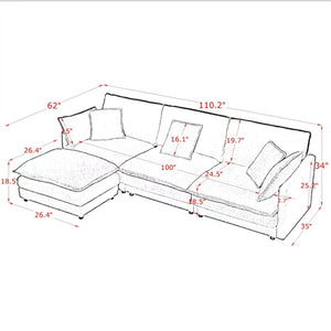 English Elm Modern Sectional Convertible Sofa with Ottoman, Oversized L-Shaped 4-Seater Towel Fabric Comfort Black W1413S00080
