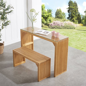 English Elm Dining Pine Multi-Use Bench & Table Set with Tempered Glass, Rustic Indoor Accent for Entryway Living Room W2275P192311