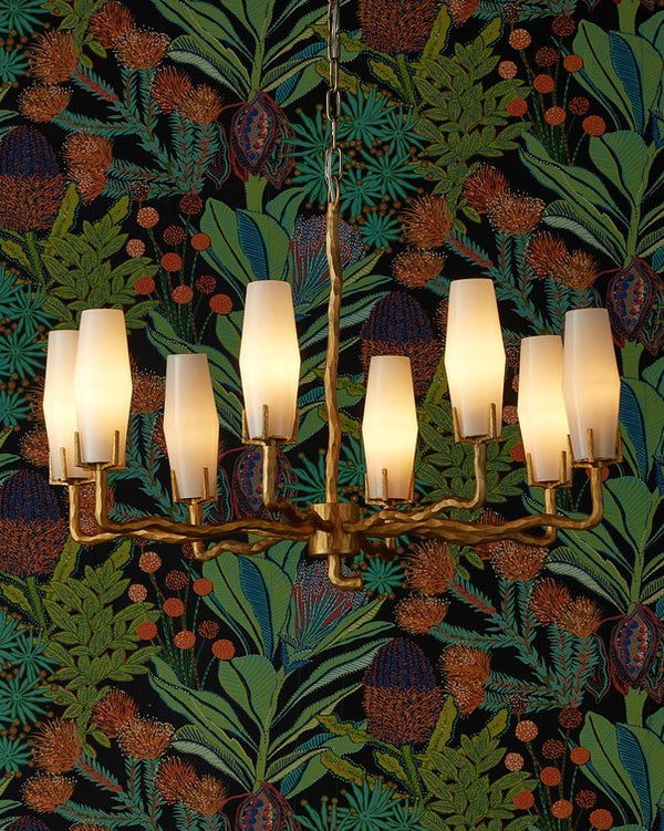 Currey & Company Mathilda Chandelier - Artful Matte Gold Lighting With 8 Milky Glass Shades & Adjustable Drop Length Gold Glass ,Brass 9000-1285-currey-company