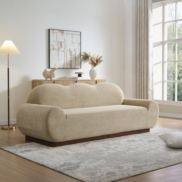 English Elm 88 In. Curved Cloud Sofa Chenille Upholstered 3 Seat Living Room Couch Walnut Legs Camel N773IS00095N