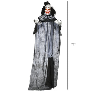 English Elm Homcom 6' Life-Size Clown Animatronic – Motion Activated Halloween Decoration With Light-Up Eyes & Sounds W2225P229493