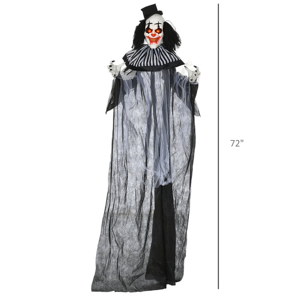 English Elm Homcom 6' Life-Size Clown Animatronic – Motion Activated Halloween Decoration With Light-Up Eyes & Sounds W2225P229493