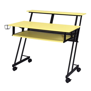 English Elm Yellow Music Studio Desk with Keyboard Tray, Metal Open Frame, Durable Wood Veneer for Pro Recording Spaces B062P184530