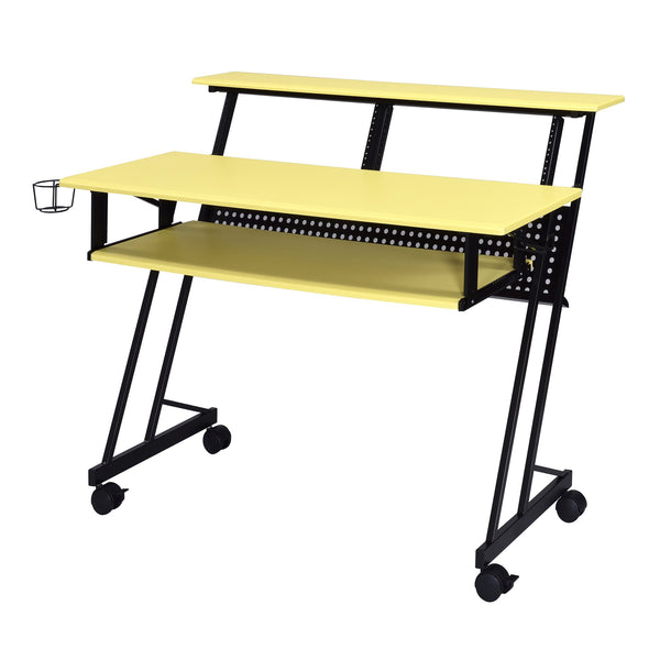 English Elm Yellow Music Studio Desk with Keyboard Tray, Metal Open Frame, Durable Wood Veneer for Pro Recording Spaces B062P184530