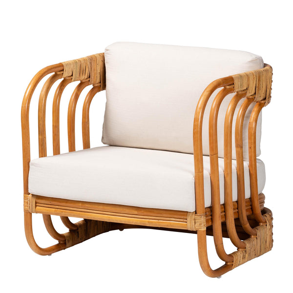 English Elm Bohemian Natural Rattan Accent Chair Woven Honey Frame with Removable Cushion B2750P467725