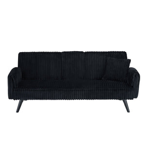 English Elm Minimalist Corduroy Reclining Sofa with Convertible Flat Sleeper and Cup Holder Black W3356P421777