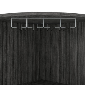 English Elm Seattle Smokey Oak Bar Cabinet with Corner Design, 8 Bottle Cubbies, Glass Racks & Open Shelves B128P176127