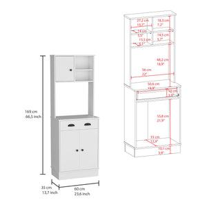 English Elm Albany Multicolor Kitchen Pantry with 3 Doors, Drawer, Adjustable Shelves & Microwave Top Surface B070P188856