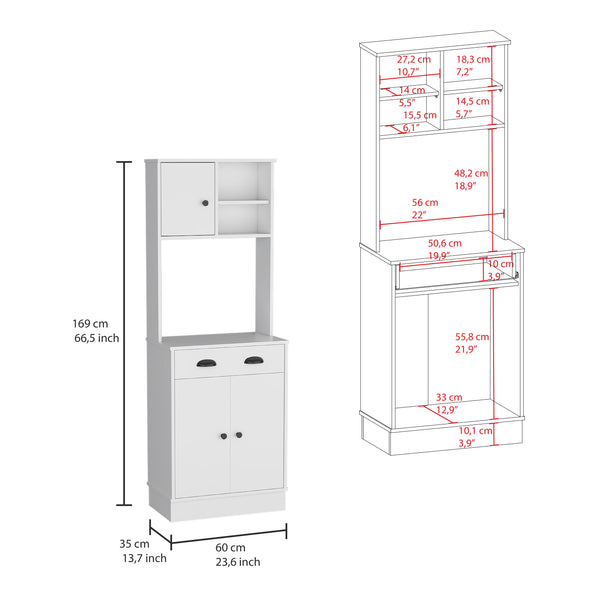 English Elm Albany Multicolor Kitchen Pantry with 3 Doors, Drawer, Adjustable Shelves & Microwave Top Surface B070P188856