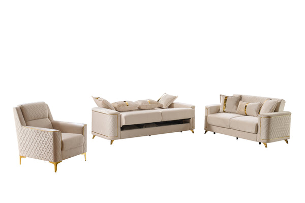 English Elm Lisa 3 Piece Upholstered Living Room Set with Quilted Back and Gold Leg Accents B009S02228