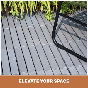 English Elm 20 Interlocking Deck Tiles 12"x12" Acacia Hardwood Outdoor Flooring Waterproof Anti-Mold Patio Poolside Decor Light Gray W2391P276694