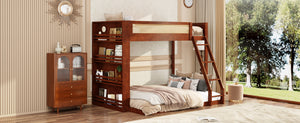 English Elm Twin Over Full Bunk Bed with Cane Guardrail Led Lighting and Built-in Bookshelf Espresso LT000351AAP