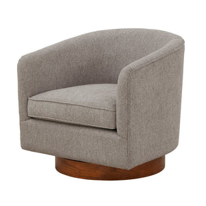 English Elm Miramar Plush Chenille Barrel Swivel Chair with Warm Wood Base, 360° Comfort and Removable Cushion Gray B050P322578