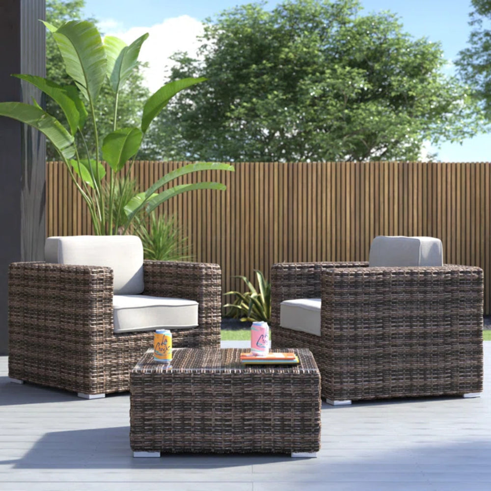 English Elm Fully Assembled 2-Person Rattan Wicker Seating Set With Cushions For Cozy Outdoor Relaxation B120S00031