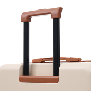English Elm Luggage 5 Piece Hardside Abs Set with Front Access Carry on and Tsa Spinner Wheels Brown+White N732P391544K