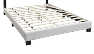 English Elm White Queen Wool Fabric Platform Bed with Scalloped Tufted Headboard, LED Lighting, Fully Upholstered Elegance B011P238976