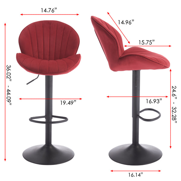 English Elm Bar Stools Set of 2 Red Adjustable Swivel Barstools with Backrest & Footrest, Chrome Base Counter Chairs W1249P253973