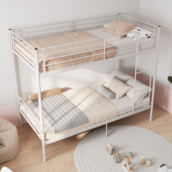 English Elm Bunk Bed Twin Over Iron Frame with Full Guardrail Ladder Kids Room Sleeper W5635P479855