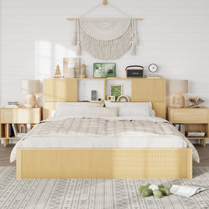 English Elm Queen Storage Bed Oak Finish Sliding Barn Door Headboard with Built-in Charging T3773P417198