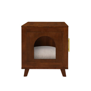 English Elm Lars Rubberwood Rattan Dog Crate Cabinet Stylish Pet Kennel for Living Room Walnut N775P397559W