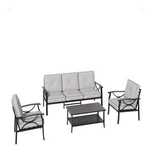 English Elm 4-piece Outdoor Steel Conversation Set Seats Five with Thick Foam Cushions Patio B082S00133