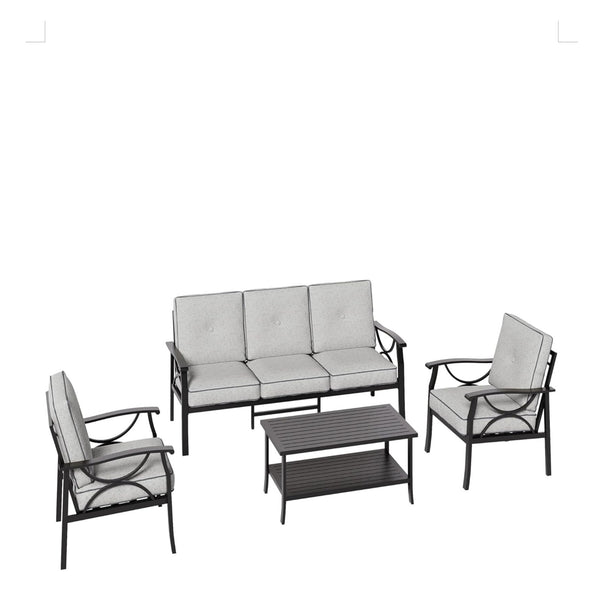 English Elm 4-piece Outdoor Steel Conversation Set Seats Five with Thick Foam Cushions Patio B082S00133