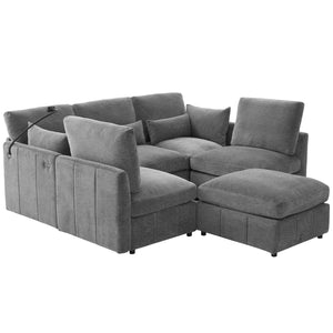 English Elm Modern Modular Sectional Sofa With Usb Ports & Movable Ottoman - L-Shaped, U-Shaped, Sofa Bed Comfort N719S002050E