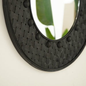 English Elm 24'' Solana Mirror - Handcrafted Bamboo & Hemp Wall Mirror with Radiant Sunburst Diamond Motif for Elegant Rooms Black,Silver W2615P346489