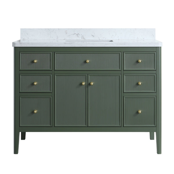 English Elm Fully Assembled 48'' Green Bathroom Vanity With Solid Wood, Engineered Marble Top & Soft-Close Drawers W1826P308982